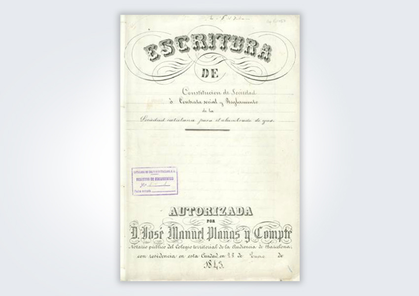 Escritura De Constitucion De La Compania Sociedad Catalana Para El Alumbrado Por Gas Fundacion Naturgy